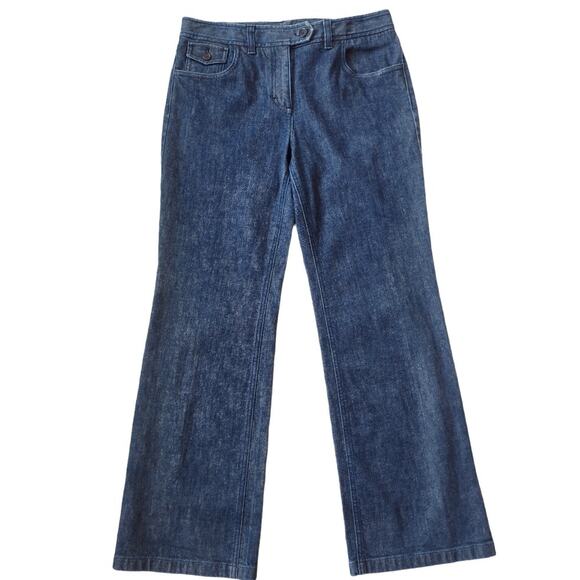 ANN TAYLOR Dark Blue Denim Jeans Full Leg Size 8 Natural Waist Wide Leg Casual - Picture 1 of 10